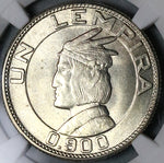 1937 NGC MS 62 Honduras 1 Lempira Chieftain Silver Coin (23082004D)