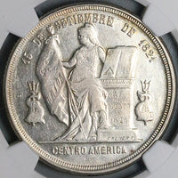 1888/7 NGC AU 55 Honduras 1 Peso Standing Liberty Overdate Silver Coin (24010901C)