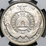 1888/7 NGC AU 55 Honduras 1 Peso Standing Liberty Overdate Silver Coin (24010901C)