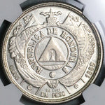 1888/7 NGC AU 55 Honduras 1 Peso Standing Liberty Overdate Silver Coin (24010901C)