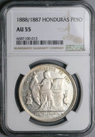 1888/7 NGC AU 55 Honduras 1 Peso Standing Liberty Overdate Silver Coin (24010901C)