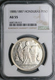 1888/7 NGC AU 55 Honduras 1 Peso Standing Liberty Overdate Silver Coin (24010901C)