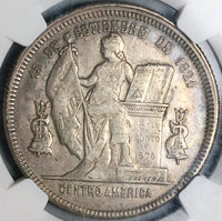 1889 NGC AU 53 Honduras 1 Peso Standing Liberty Silver Coin POP 2/2 (23050701D)