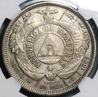 1889 NGC AU 53 Honduras 1 Peso Standing Liberty Silver Coin POP 2/2 (23050701D)