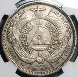 1889 NGC AU 53 Honduras 1 Peso Standing Liberty Silver Coin POP 2/2 (23050701D)