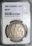 1889 NGC AU 53 Honduras 1 Peso Standing Liberty Silver Coin POP 2/2 (23050701D)