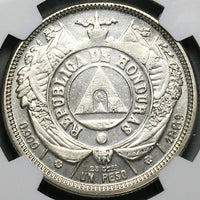 1889 NGC AU 55 Honduras 1 Peso Standing Liberty Silver Coin POP 2/0 (23090401D)