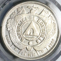 1889/8 PCGS AU Honduras 1 Peso Overdate Standing Liberty Silver Coin (23111101C)