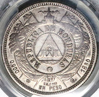 1890 PCGS AU 50 Honduras 1 Peso Standing Liberty Silver Coin POP 1/5 (25031801C)