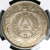 1892/0 NGC AU 50 Honduras 1 Peso Overdate Standing Liberty Silver Coin (25042202C)