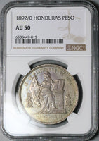 1892/0 NGC AU 50 Honduras 1 Peso Overdate Standing Liberty Silver Coin (25042202C)
