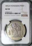 1892/0 NGC AU 50 Honduras 1 Peso Overdate Standing Liberty Silver Coin (25042202C)
