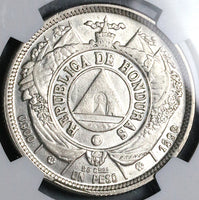 1892/0 NGC MS 62 Honduras 1 Peso Overdate Standing Liberty Silver Coin (25061801C)