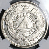 1892/0 NGC MS 62 Honduras 1 Peso Overdate Standing Liberty Silver Coin (25061801C)