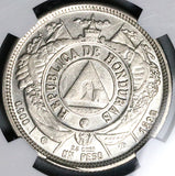 1892/0 NGC MS 62 Honduras 1 Peso Overdate Standing Liberty Silver Coin (25061801C)