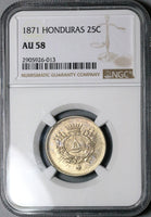 1871 NGC AU 58 Honduras 25 Centavos Tree 50th Anniversary Silver Coin (25012201C)