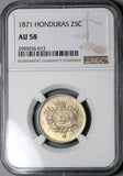 1871 NGC AU 58 Honduras 25 Centavos Tree 50th Anniversary Silver Coin (25012201C)