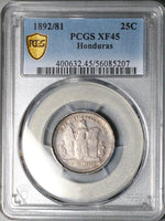 1892/81 PCGS XF 45 Honduras 25 Centavos Standing Liberty Coin POP 1/1 (25100801C)