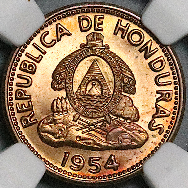 1954 NGC MS 65 RD Honduras 2 Centavos de Lempira Red Coin POP 4/2 (23073102C)