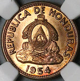 1954 NGC MS 65 RD Honduras 2 Centavos de Lempira Red Coin POP 4/2 (23073102C)