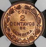 1954 NGC MS 65 RD Honduras 2 Centavos de Lempira Red Coin POP 4/2 (23073102C)