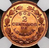 1956 NGC MS 64 RD Honduras 2 Centavos de Lempira Red Coin (24072102C)