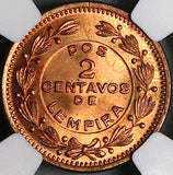 1956 NGC MS 64 RD Honduras 2 Centavos de Lempira Red Coin (24072102C)