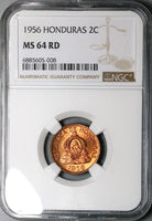 1956 NGC MS 64 RD Honduras 2 Centavos de Lempira Red Coin (24072102C)