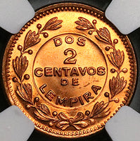 1956 NGC MS 65 RD Honduras 2 Centavos de Lempira Full Red Coin (24010601C)
