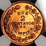 1956 NGC MS 65 RD Honduras 2 Centavos de Lempira Full Red Coin (24010601C)