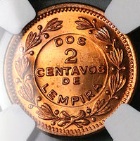 1956 NGC MS 65 RD Honduras 2 Centavos de Lempira Full Red Coin (25041802C)
