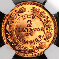 1956 NGC MS 66 RD Honduras 2 Centavos de Lempira Full Red Coin (25041803C)