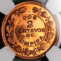 1956 NGC MS 66 RD Honduras 2 Centavos de Lempira Full Red Coin (25041803C)