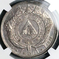 1883-P NGC AU 53 Honduras 50 Centavos Pyramid Rare Silver Coin POP 1/3 (25042003C)