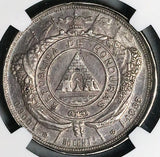 1883-P NGC AU 53 Honduras 50 Centavos Pyramid Rare Silver Coin POP 1/3 (25042003C)