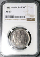 1883-P NGC AU 53 Honduras 50 Centavos Pyramid Rare Silver Coin POP 1/3 (25042003C)