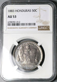 1883-P NGC AU 53 Honduras 50 Centavos Pyramid Rare Silver Coin POP 1/3 (25042003C)