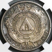 1887/5 NGC VF Honduras 50 Centavos Pyramid Rare Silver Coin (23102002C)