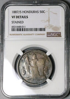 1887/5 NGC VF Honduras 50 Centavos Pyramid Rare Silver Coin (23102002C)