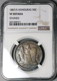 1887/5 NGC VF Honduras 50 Centavos Pyramid Rare Silver Coin (23102002C)