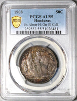 1908 PCGS AU 55 Honduras 50 Centavos Pyramid Rare Coin POP 1/0 (25082603C)