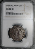 1781 NGC MS 62 George III 1/2 Penny Ireland Harp Colonial Copper Coin (26072103C)