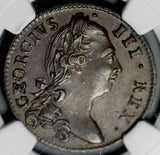 1782 NGC AU 58 George III 1/2 Penny Ireland Harp Colonial Copper Coin (26072104C)