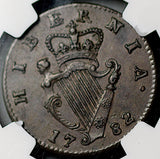 1782 NGC AU 58 George III 1/2 Penny Ireland Harp Colonial Copper Coin (26072104C)