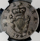 1782 NGC AU 58 George III 1/2 Penny Ireland Harp Colonial Copper Coin (26072104C)