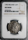 1782 NGC AU 58 George III 1/2 Penny Ireland Harp Colonial Copper Coin (26072104C)