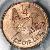 1932 PCGS MS 64 RB Ireland Farthing Woodcock Bird Irish Coin (23061401C)