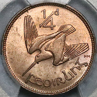 1932 PCGS MS 64 RB Ireland Farthing Woodcock Bird Irish Coin (23061401C)