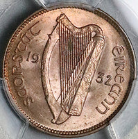 1932 PCGS MS 64 RB Ireland Farthing Woodcock Bird Irish Coin (23061401C)