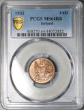 1932 PCGS MS 64 RB Ireland Farthing Woodcock Bird Irish Coin (23061401C)